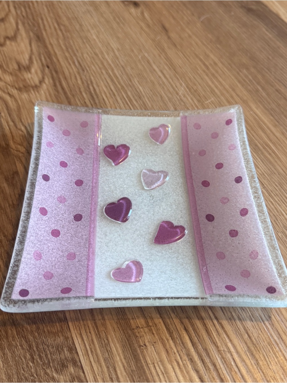 Pink Heart Glass Trinket Dish